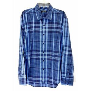 7 Diamonds Shirt Mens XL Blue Plaid Print Well Sewn Button Up Long Sleeve